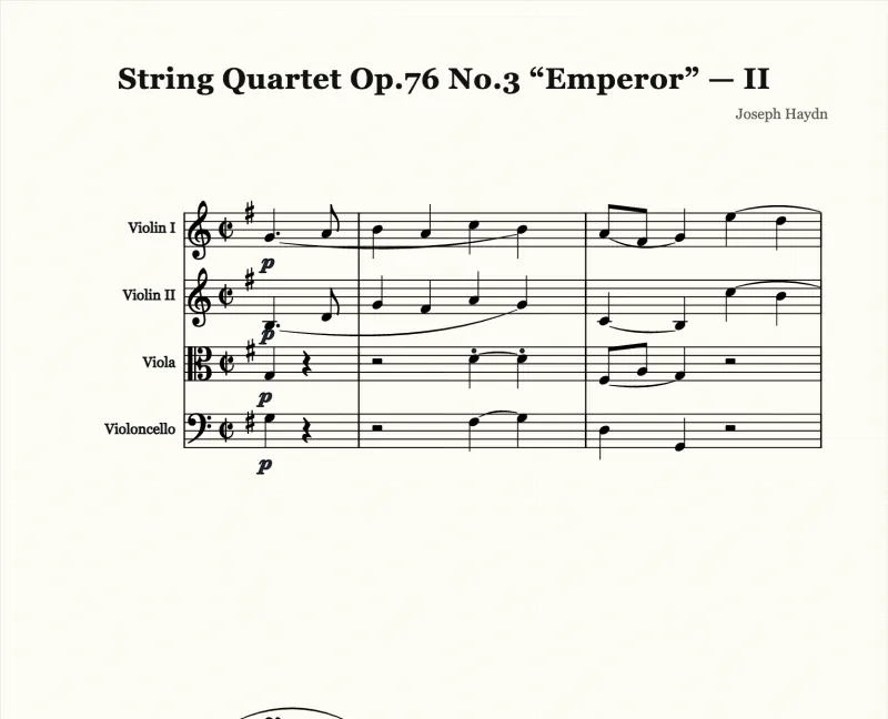 弦楽四重奏譜の例（ハイドン Op.76-3 第 2 楽章）